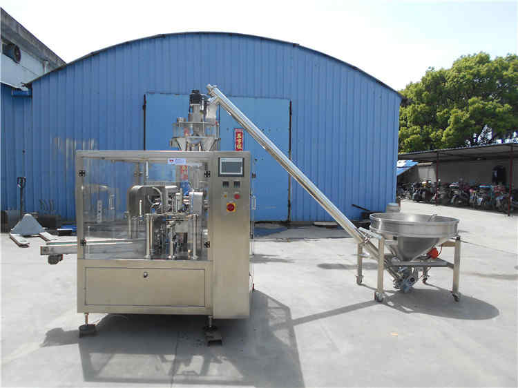 Automatic rotary pouch powder packing machine with screw hoist and spiral weighing