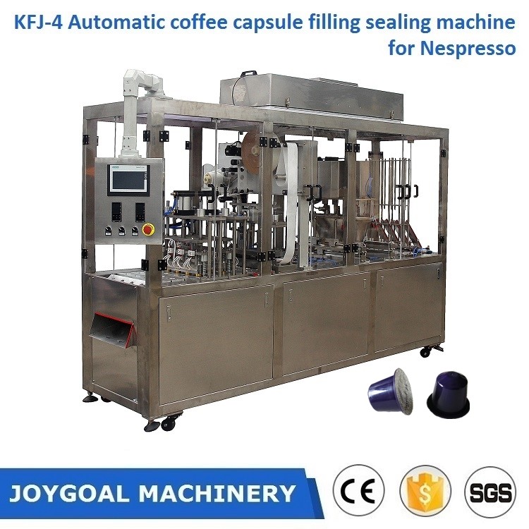 KFJ-4 Automatic Nespresso coffee capsule filling and sealing machine [4 lines, 7200 capsules/hour, roll film, punch cutting]