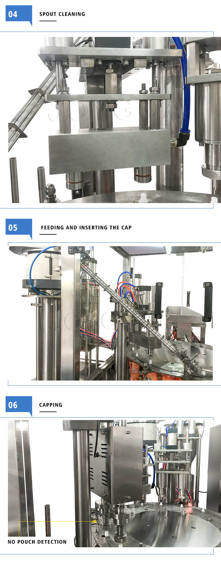 AUTOMATIC SPOUT POUCH DOYPACK BAG FILLING AND CAPPING MACHINE FOR PACKING LIQUID BEVERAGE JUICE HYDROGEN RICH WATER